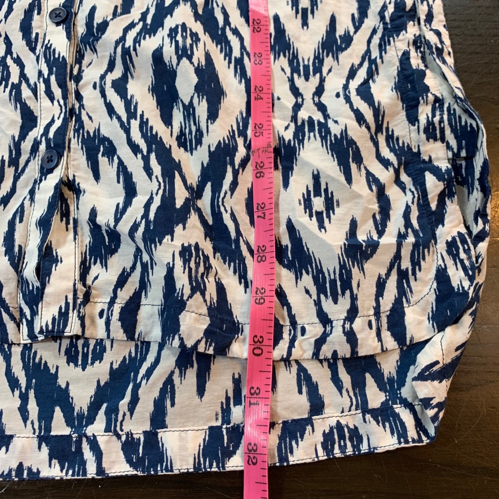 Athleta Ikat Print Tunic Top Women XXS Blue White Cotton Silk Shirt Dress Preppy - Picture 10 of 14